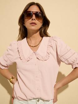 Baukjen Marti Broderie Detail Pure Organic Cotton Blouse, Powder Pink, Powder Pink