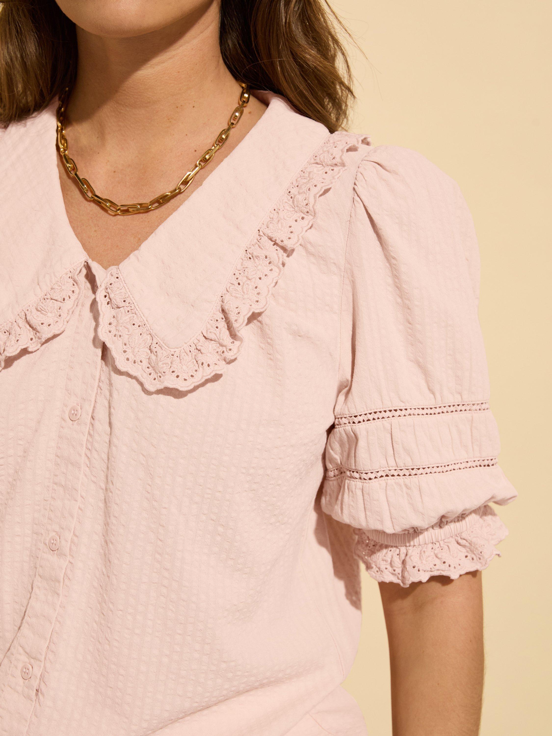 Product image 2 of 4, which shows Baukjen Marti Broderie Detail Pure Organic Cotton Blouse, Powder Pink, 8