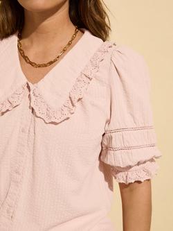 Baukjen Marti Broderie Detail Pure Organic Cotton Blouse, Powder Pink - view 2, Powder Pink