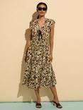 Baukjen Philippine Abstract Leopard Print Midi Dress, Brown/Multi