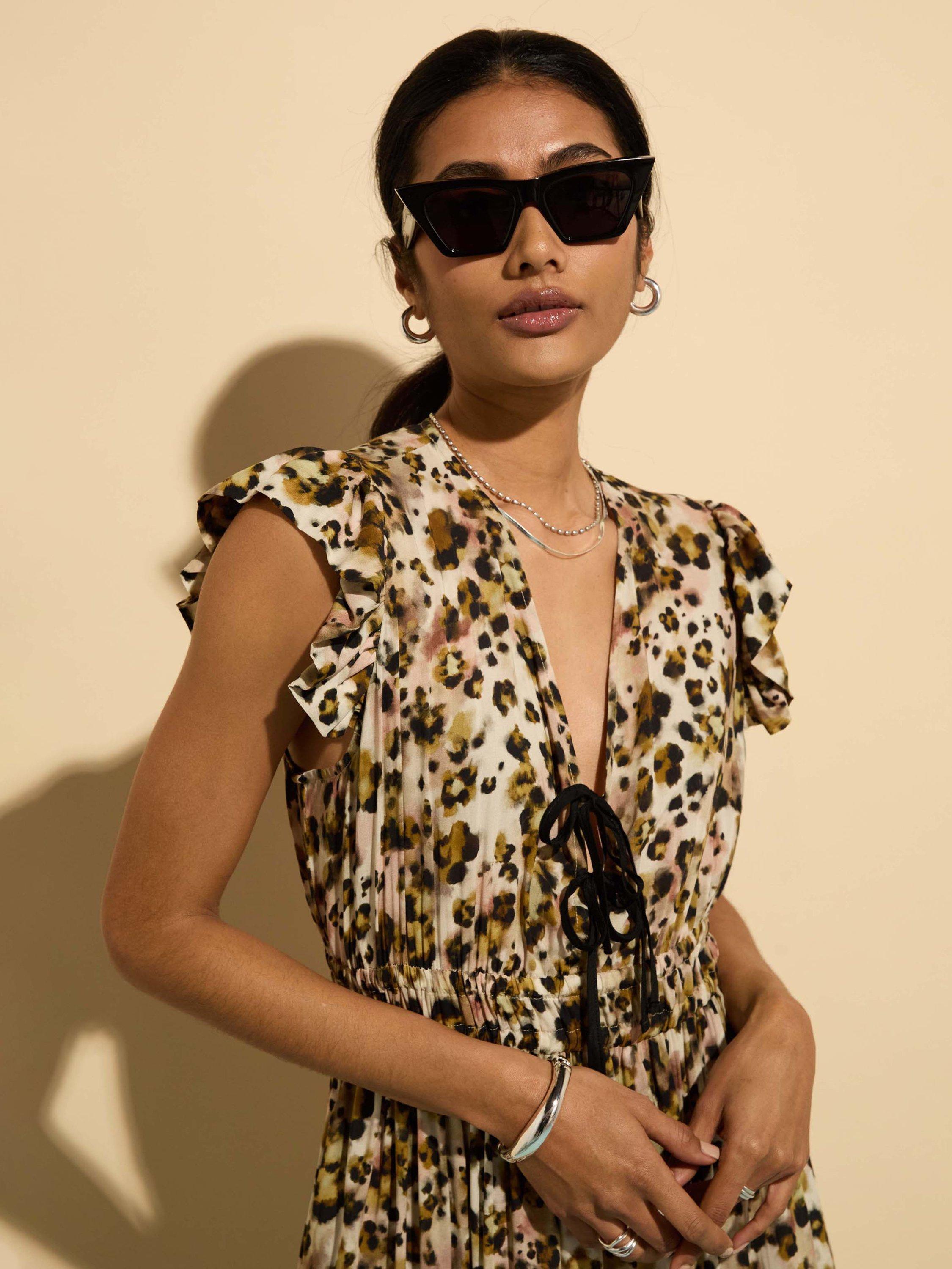 Product image 2 of 5, which shows Baukjen Philippine Abstract Leopard Print Midi Dress, Brown/Multi, 8