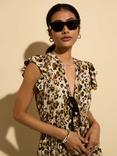 Baukjen Philippine Abstract Leopard Print Midi Dress, Brown/Multi