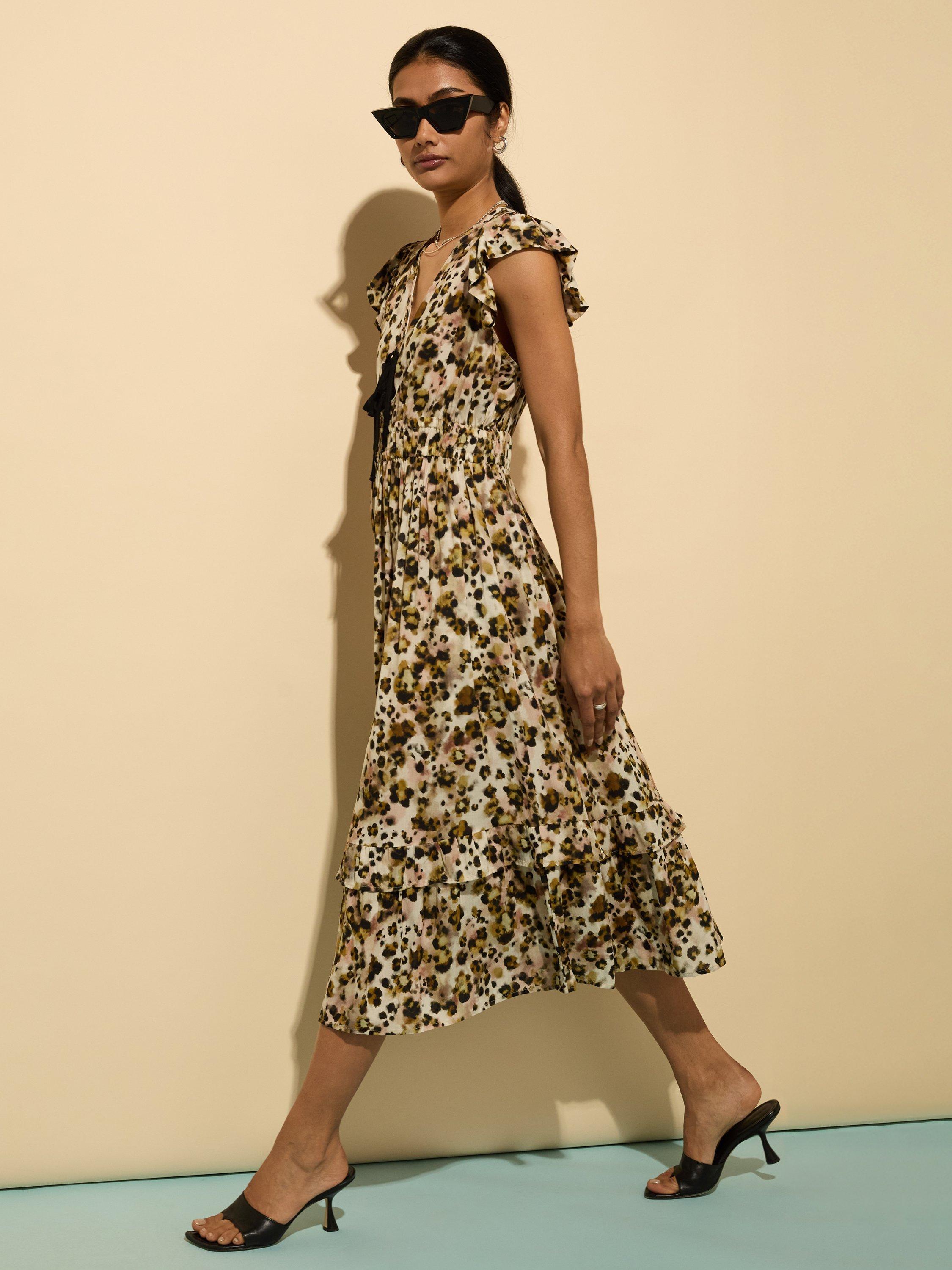 Product image 3 of 5, which shows Baukjen Philippine Abstract Leopard Print Midi Dress, Brown/Multi, 8