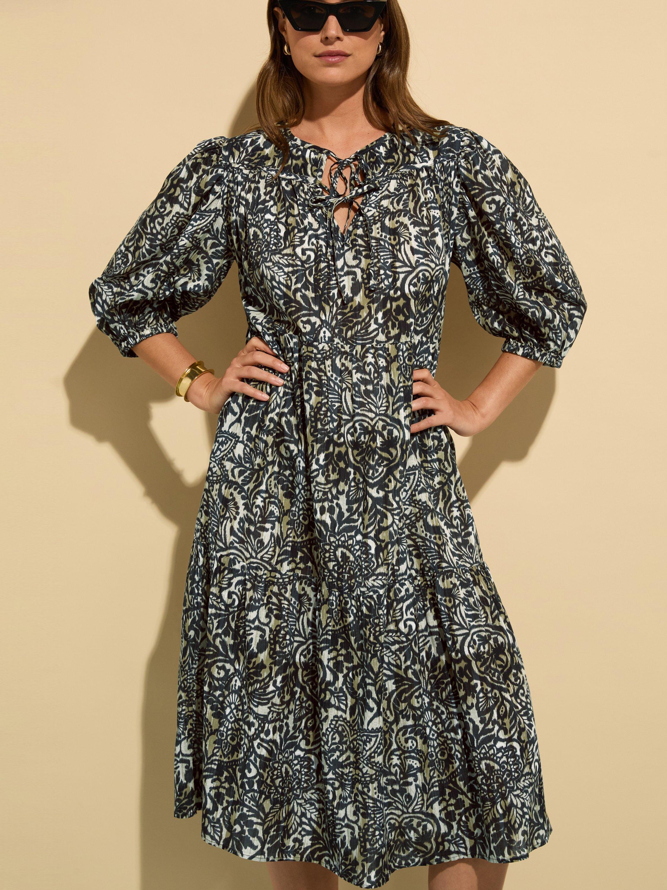 Product image 1 of 5, which shows Baukjen Mathilda Abstract Pure Organic Cotton Dress, Black/Multi, 10