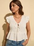 Baukjen Danielle Smocked Bodice Pure Hemp Blouse, Pure White