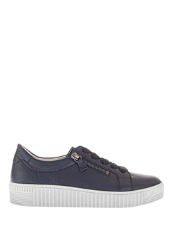 Gabor Wisdom Leather Flatform Trainers, Navy, Navy