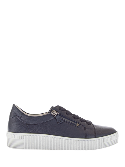 Gabor Wisdom Leather Flatform Trainers, Navy, Navy