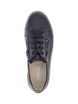 Gabor Wisdom Leather Flatform Trainers, Navy - view 2, Navy