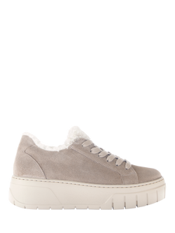 Gabor Romana Suede Faux Fur Lace Up Chunky Trainers, Beige, Beige