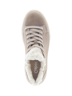 Gabor Romana Suede Faux Fur Lace Up Chunky Trainers, Beige - view 2, Beige