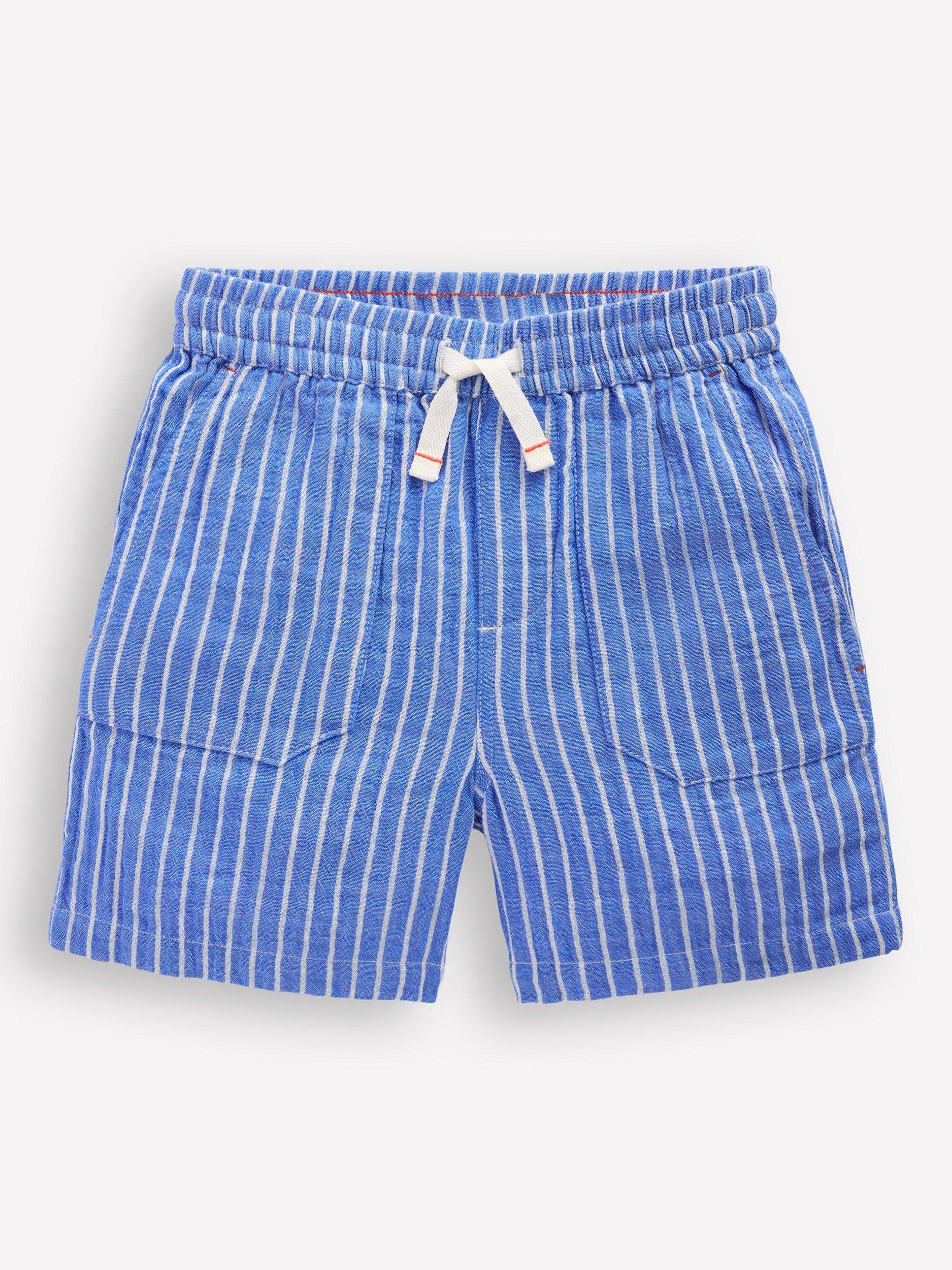Mini Boden Kids' Cotton Drawstring Striped Shorts, Campanula Ticking