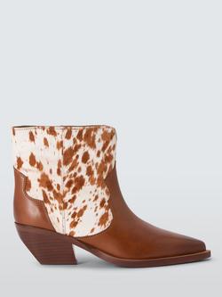 John Lewis Promise Austin Leather Western Ankle Boots, Brown/Multi, Brown/Multi