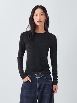 AND/OR Glitter Thread Long Sleeve Top, Black, Black