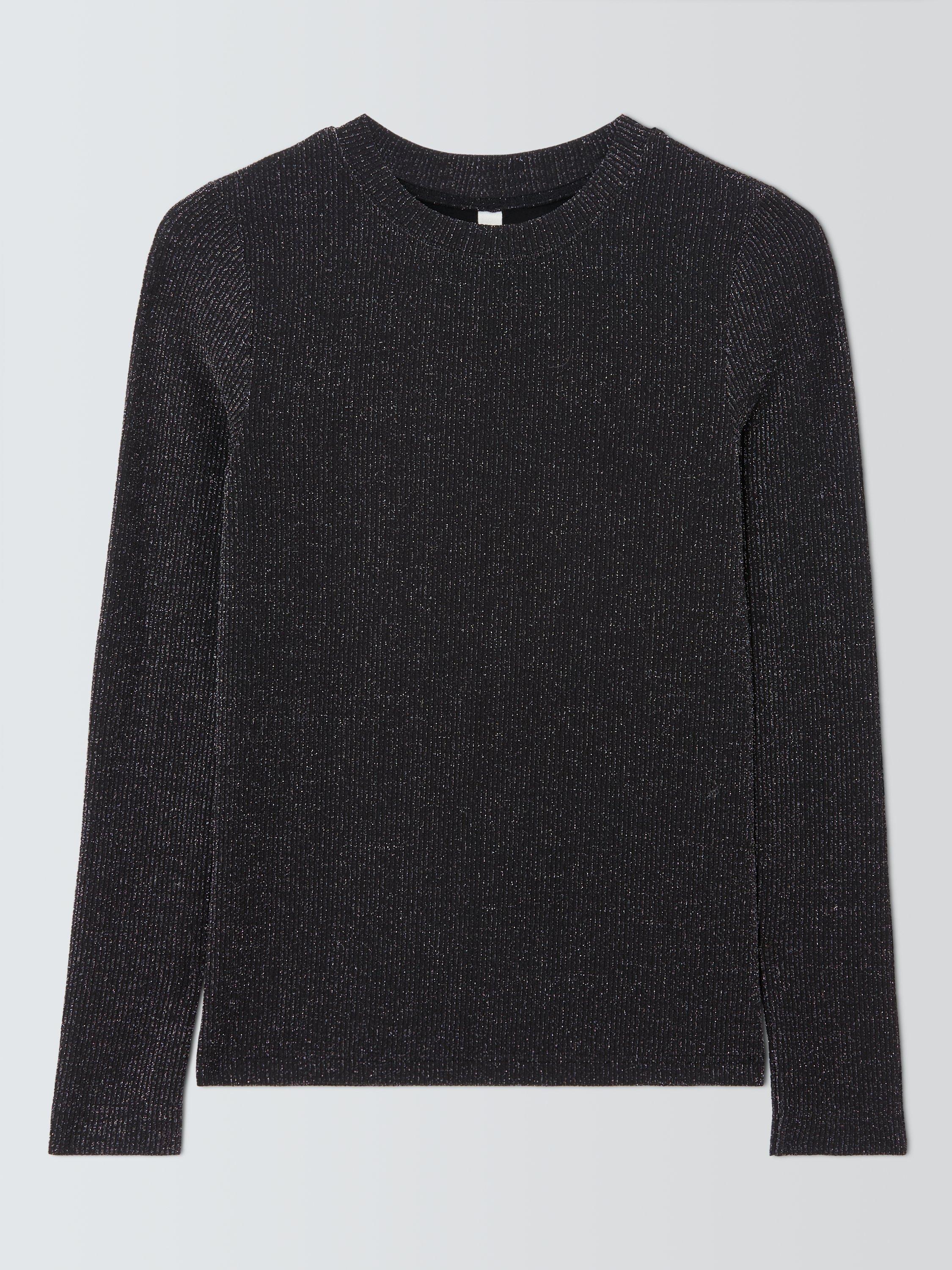 Product image 4 of 6, which shows AND/OR Glitter Thread Long Sleeve Top, Black, 6