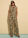 Baukjen Lauren Abstract Leopard Print Wide Leg Trousers, Brown/Multi