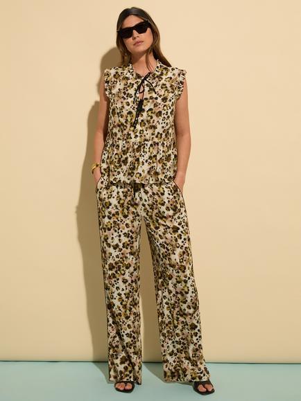 Baukjen Lauren Abstract Leopard Print Wide Leg Trousers, Brown/Multi, Brown/Multi