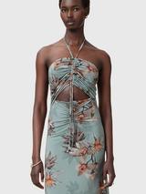 Reiss Lexi Sketchy Floral Halterneck Maxi Dress, White/Green