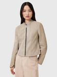 AllSaints Sadler Slim Fit Crew Neck Suede Jacket, Grey Mid