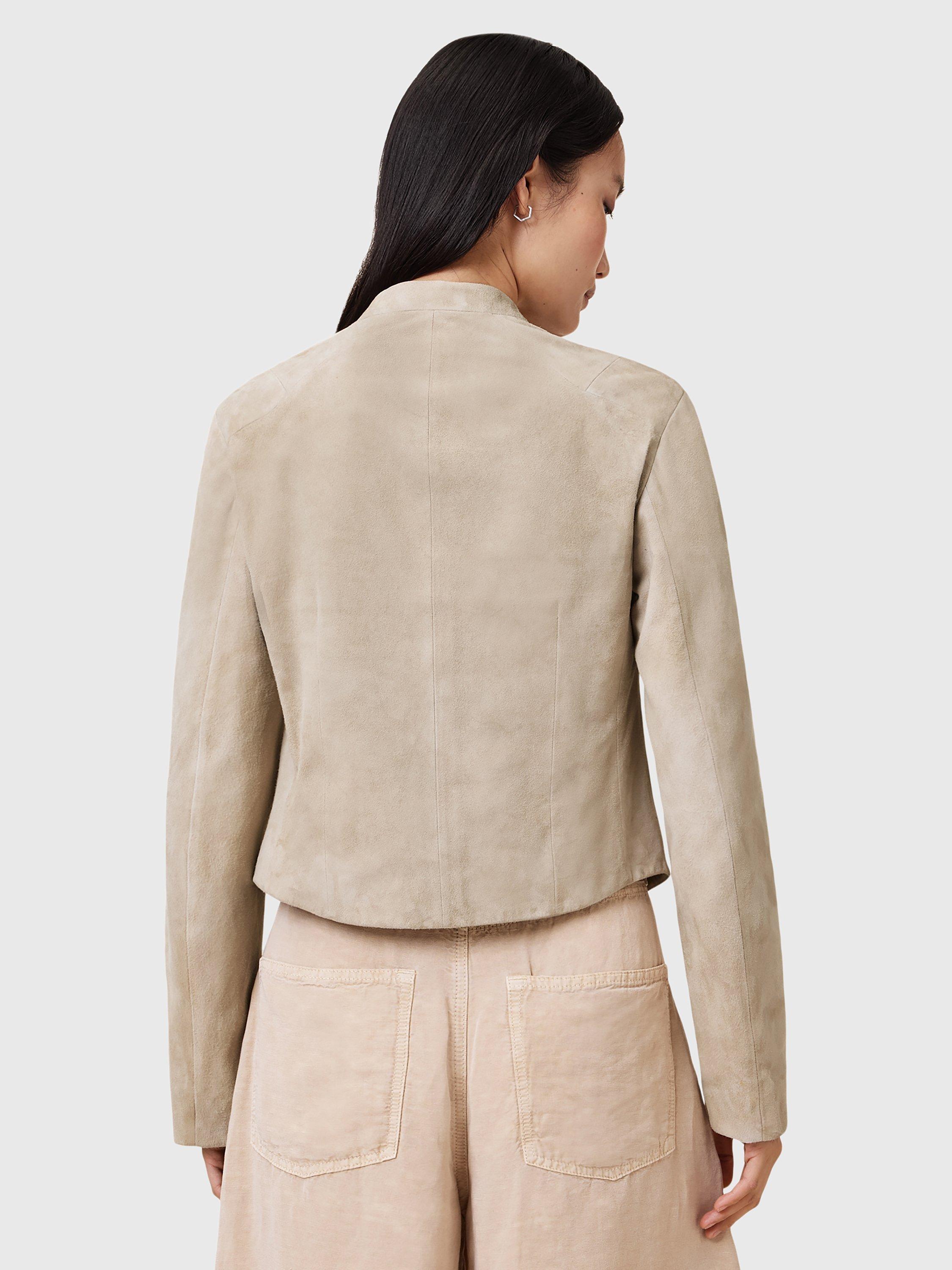Product image 2 of 9, which shows AllSaints Sadler Slim Fit Crew Neck Suede Jacket, Grey Mid, 12