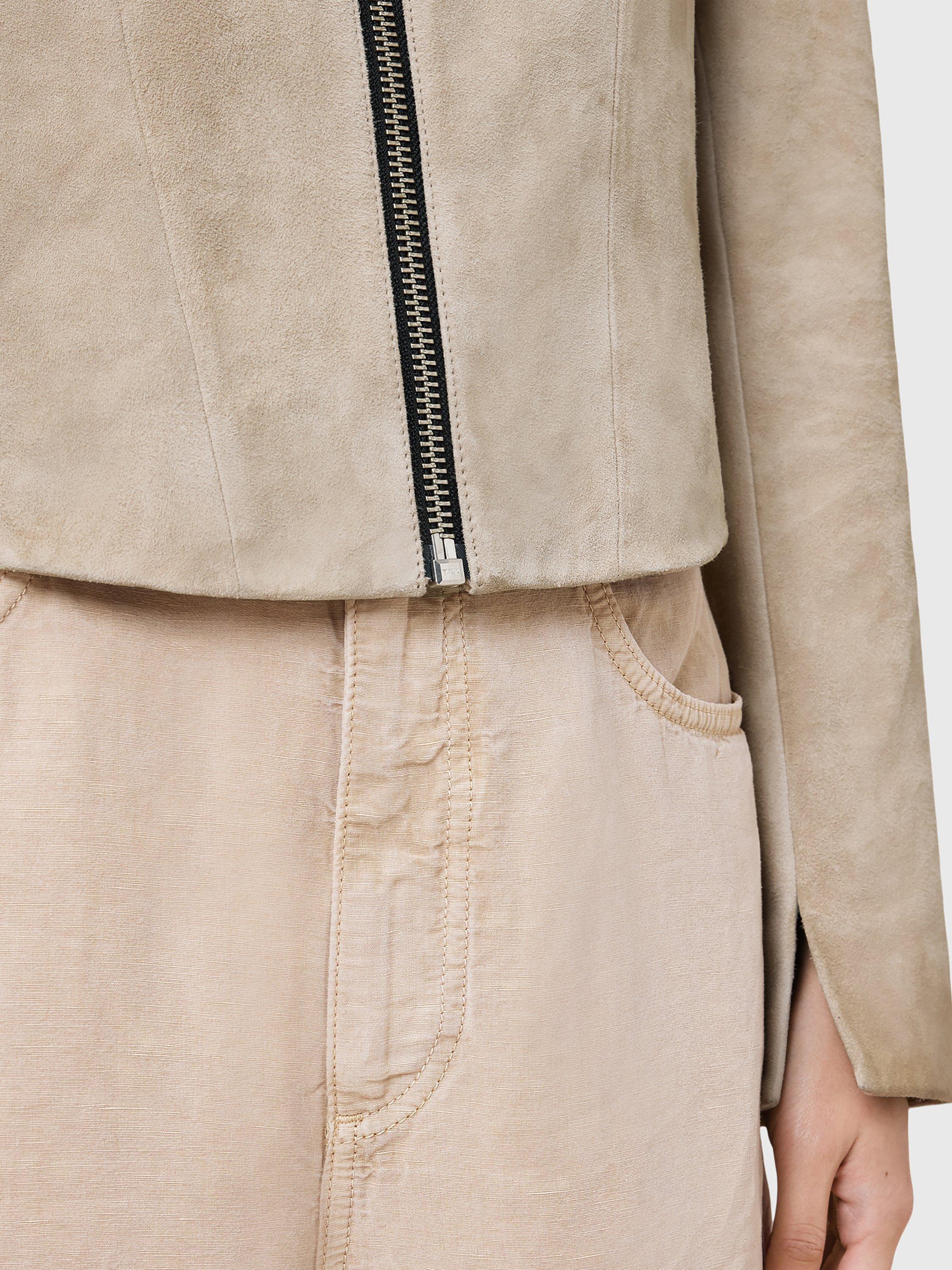 Product image 6 of 9, which shows AllSaints Sadler Slim Fit Crew Neck Suede Jacket, Grey Mid, 12
