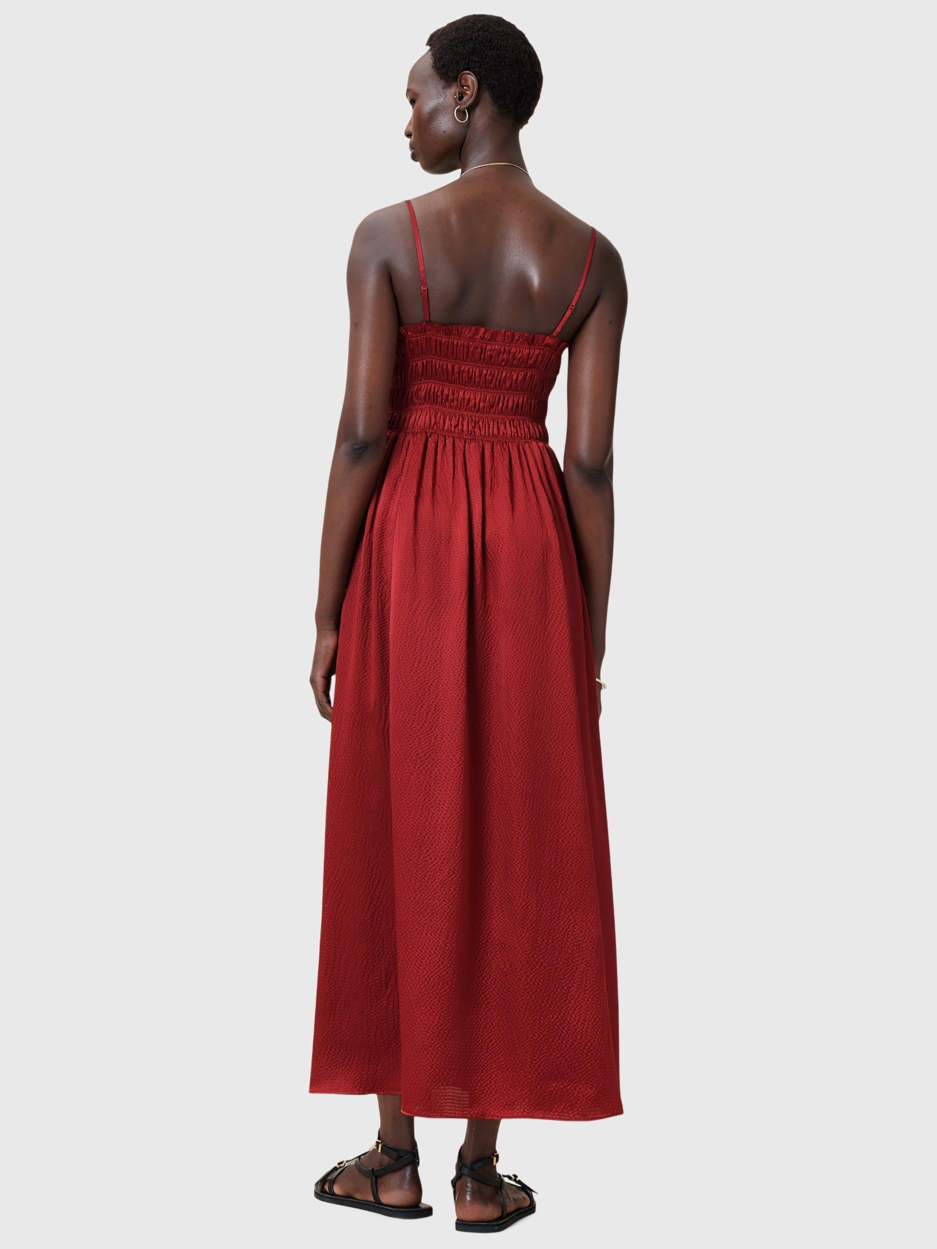 Product image 2 of 9, which shows AllSaints Faelyn Silk Maxi Dress, Rosewood Red, 10