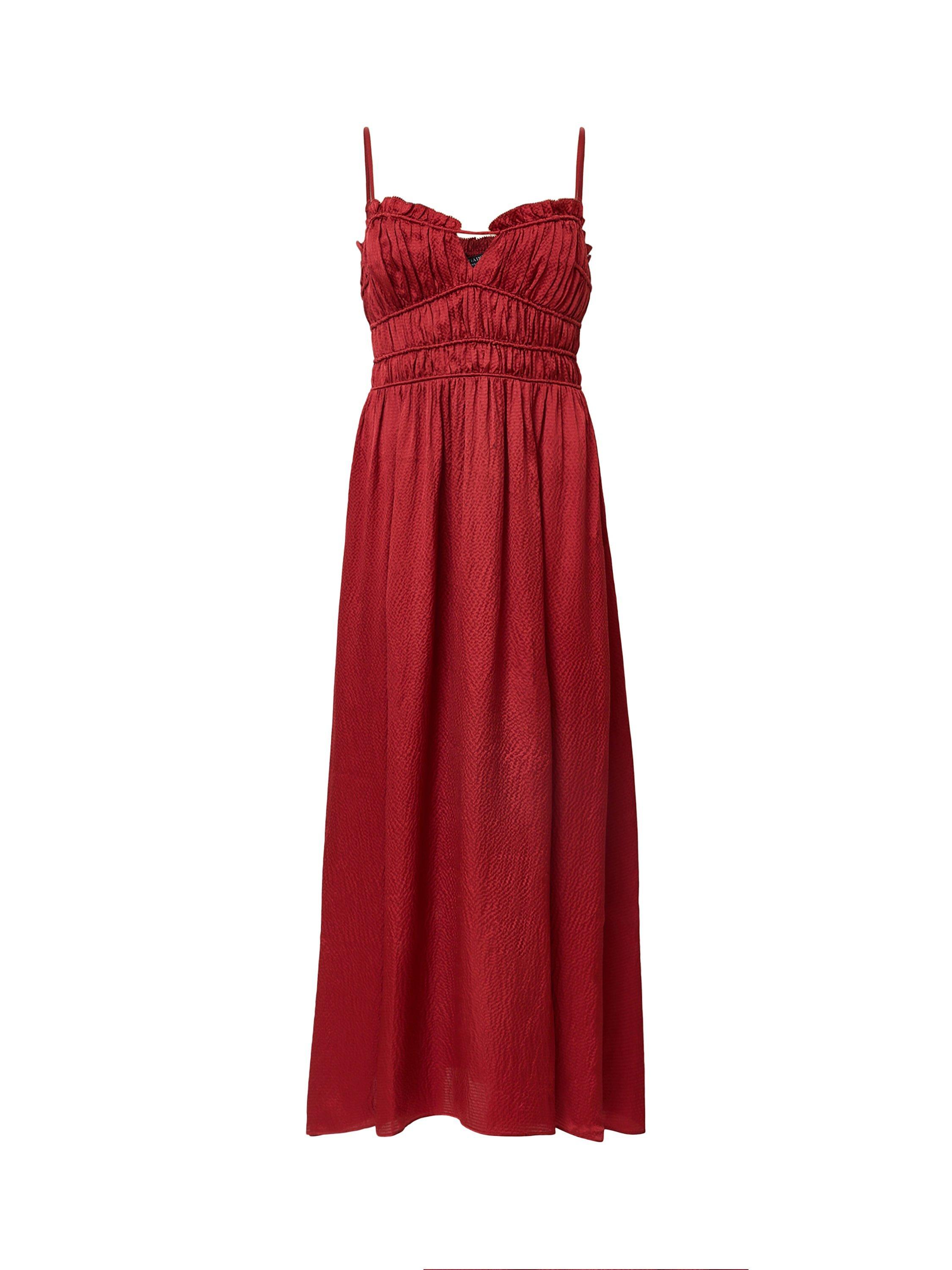 Product image 4 of 9, which shows AllSaints Faelyn Silk Maxi Dress, Rosewood Red, 10