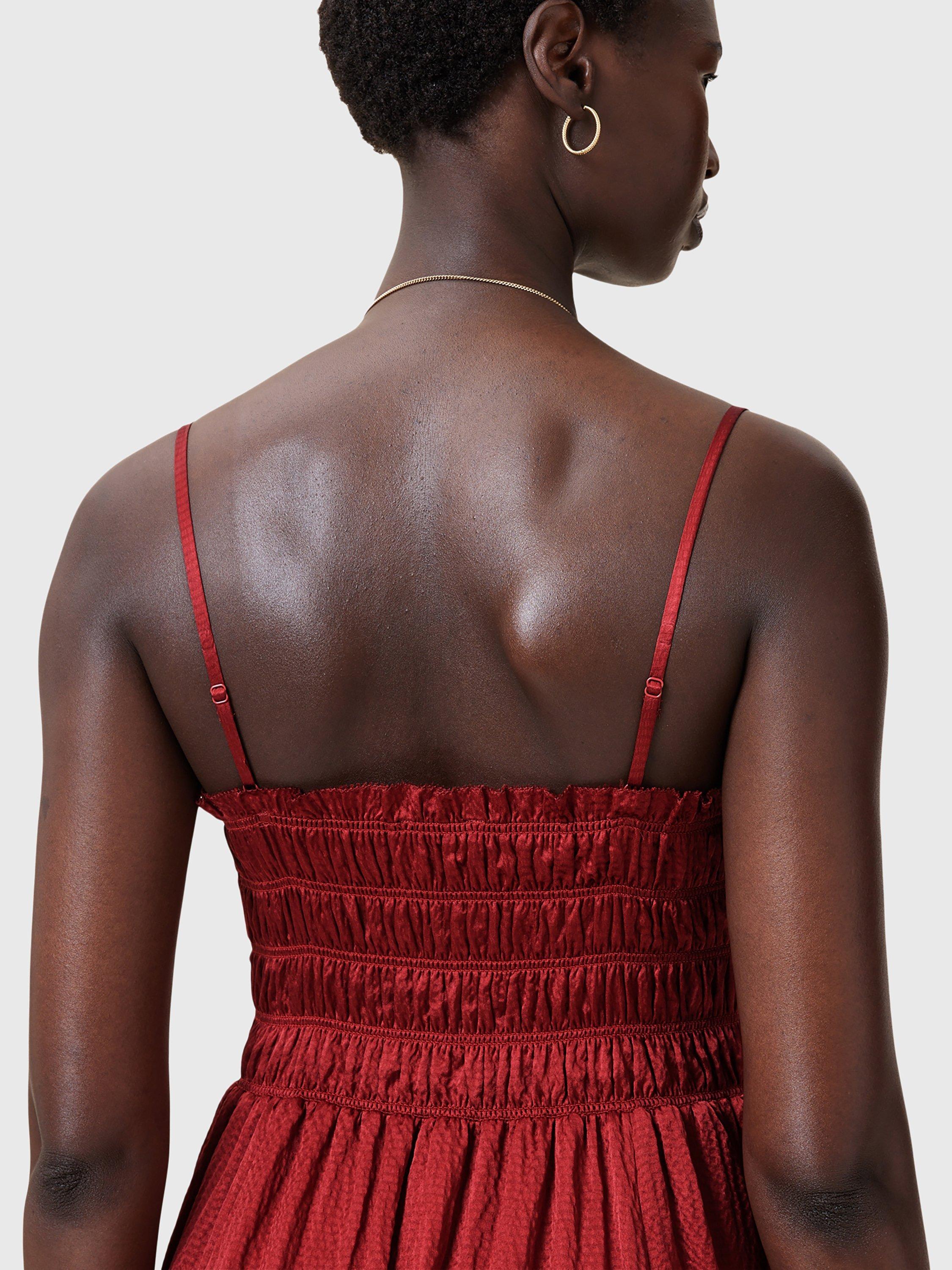 Product image 7 of 9, which shows AllSaints Faelyn Silk Maxi Dress, Rosewood Red, 10