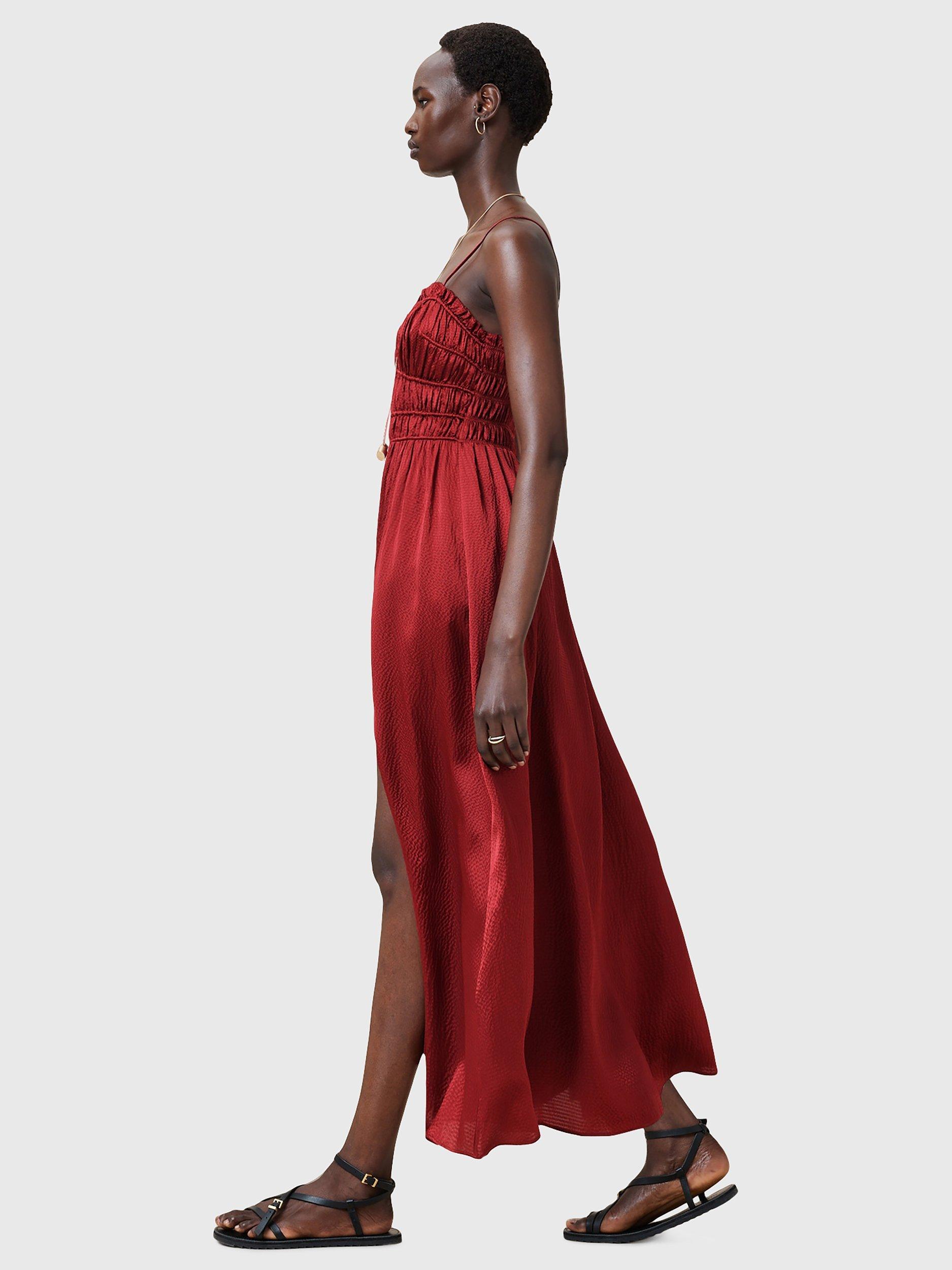 Product image 9 of 9, which shows AllSaints Faelyn Silk Maxi Dress, Rosewood Red, 10