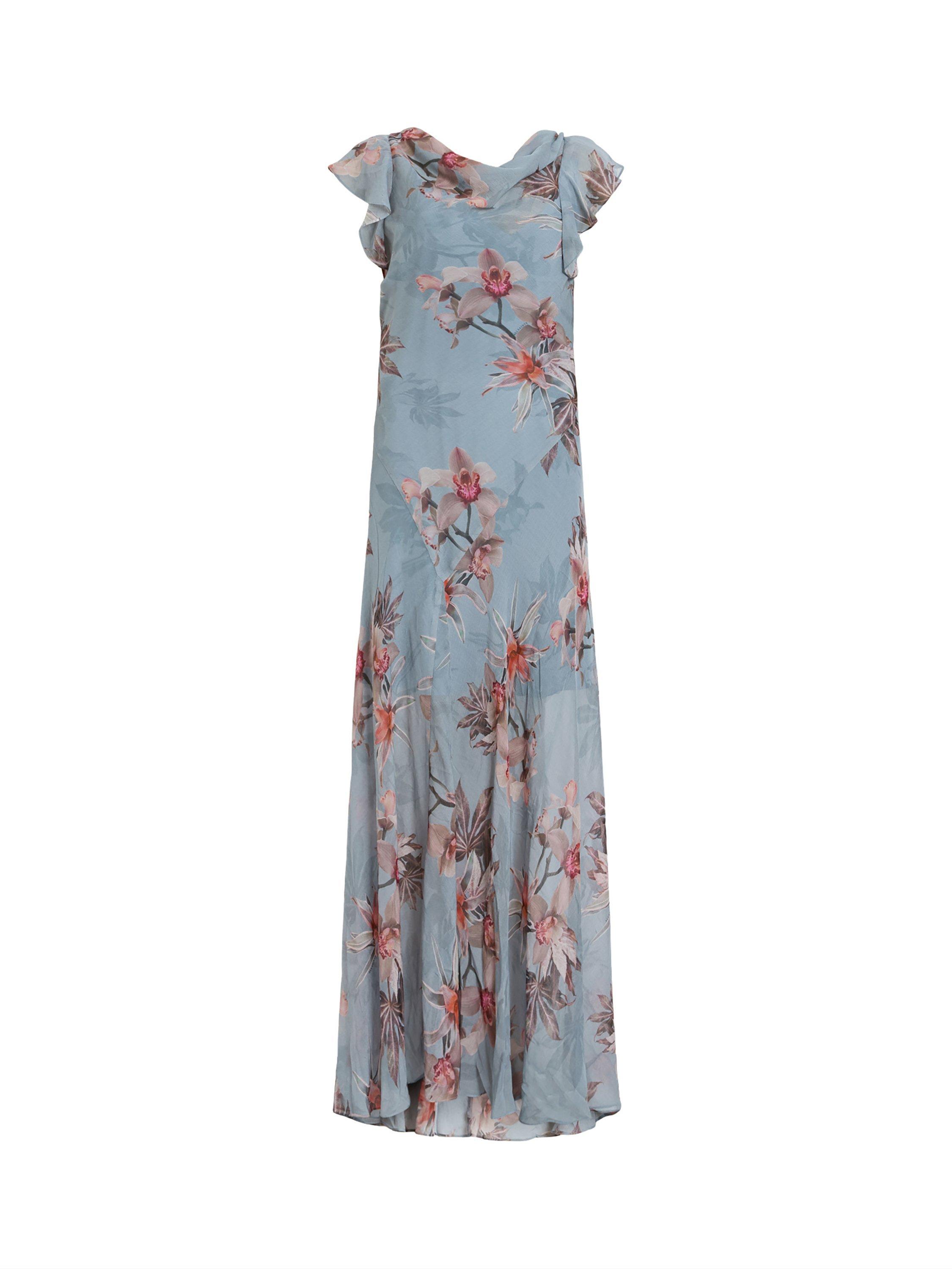 Product image 4 of 6, which shows AllSaints Flora Printed Maxi Dress, Adena Dusty Blue/Multi, 10