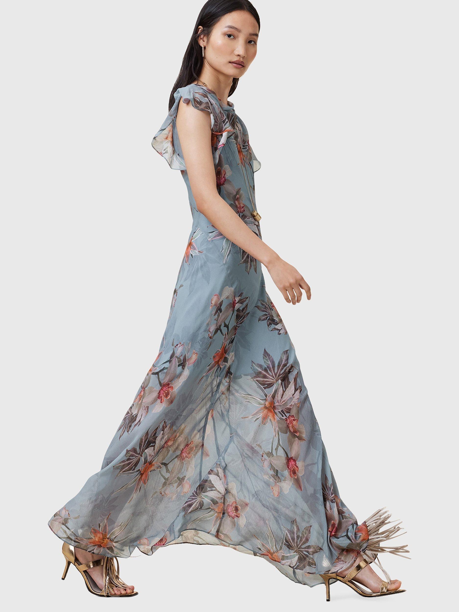 Product image 5 of 6, which shows AllSaints Flora Printed Maxi Dress, Adena Dusty Blue/Multi, 10