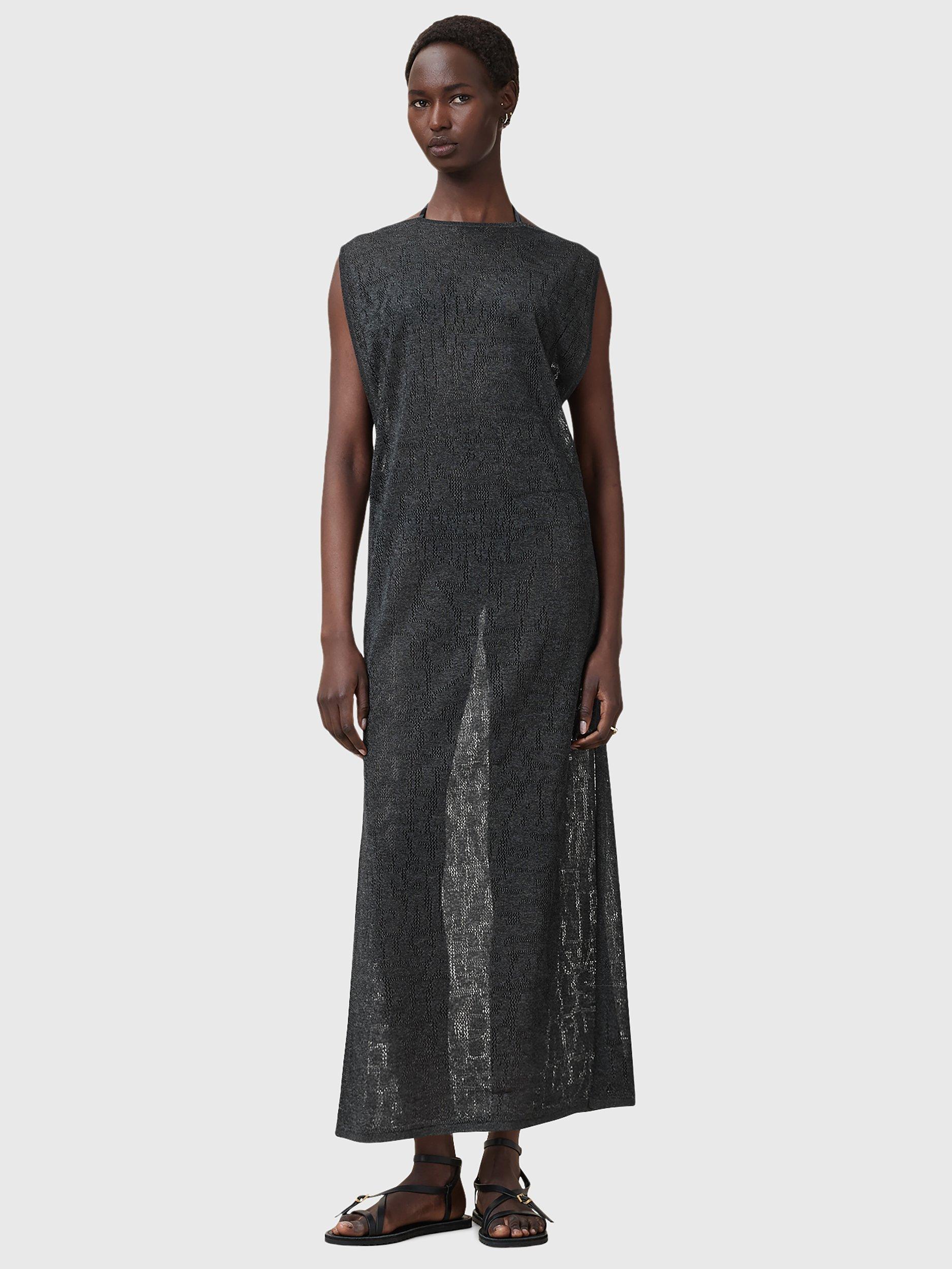 Product image 1 of 7, which shows AllSaints Kaito Jacquard Sleeveless Maxi Dress, Carbon Grey, L