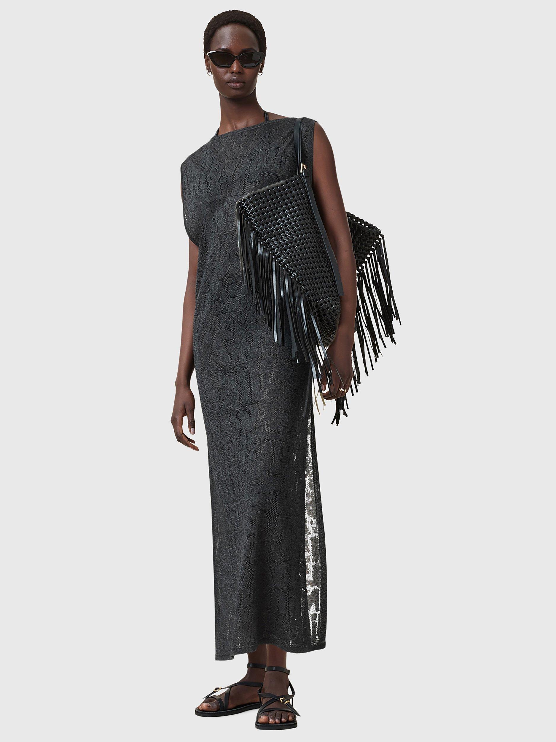 Product image 3 of 7, which shows AllSaints Kaito Jacquard Sleeveless Maxi Dress, Carbon Grey, L