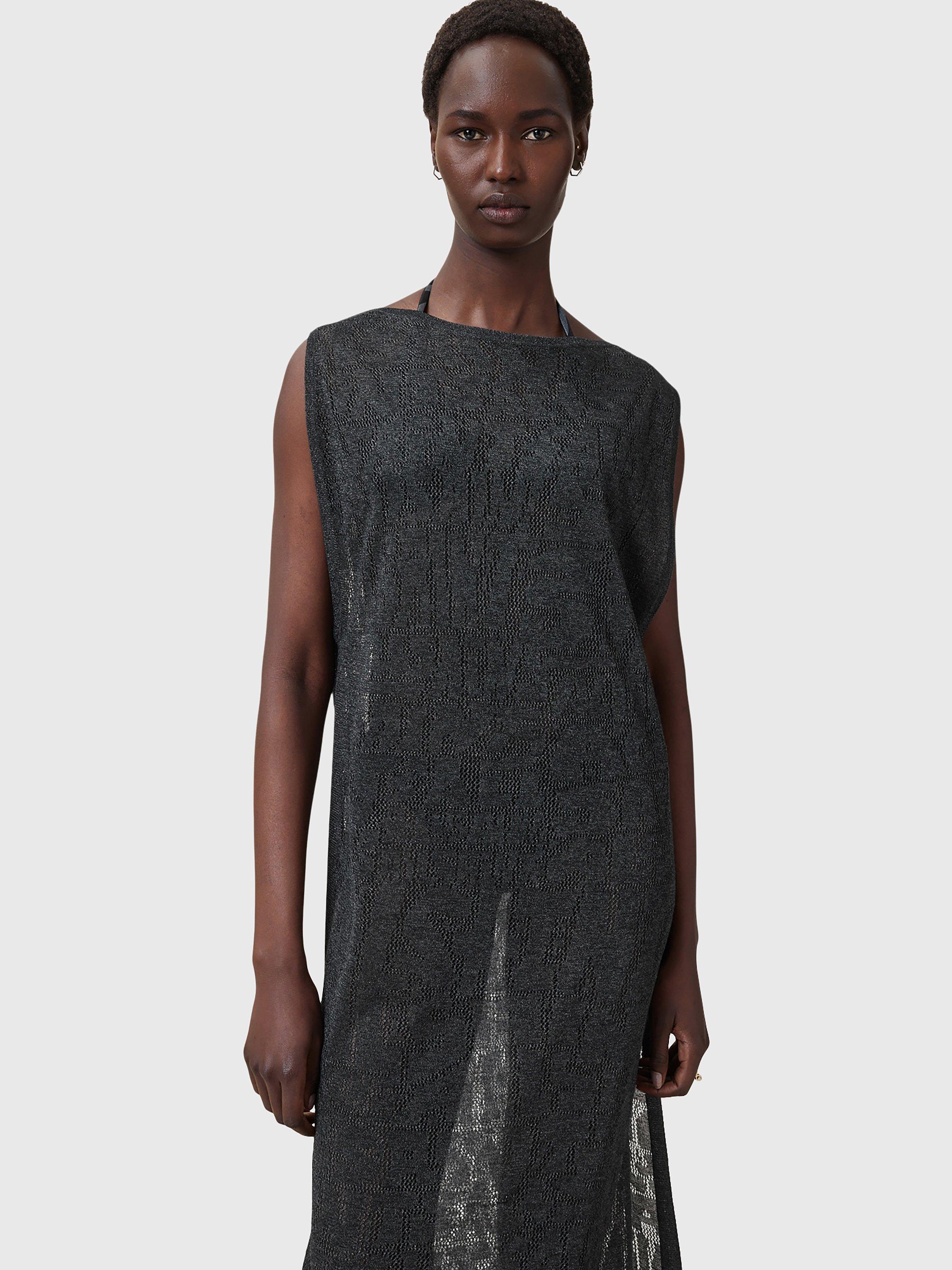 Product image 5 of 7, which shows AllSaints Kaito Jacquard Sleeveless Maxi Dress, Carbon Grey, L