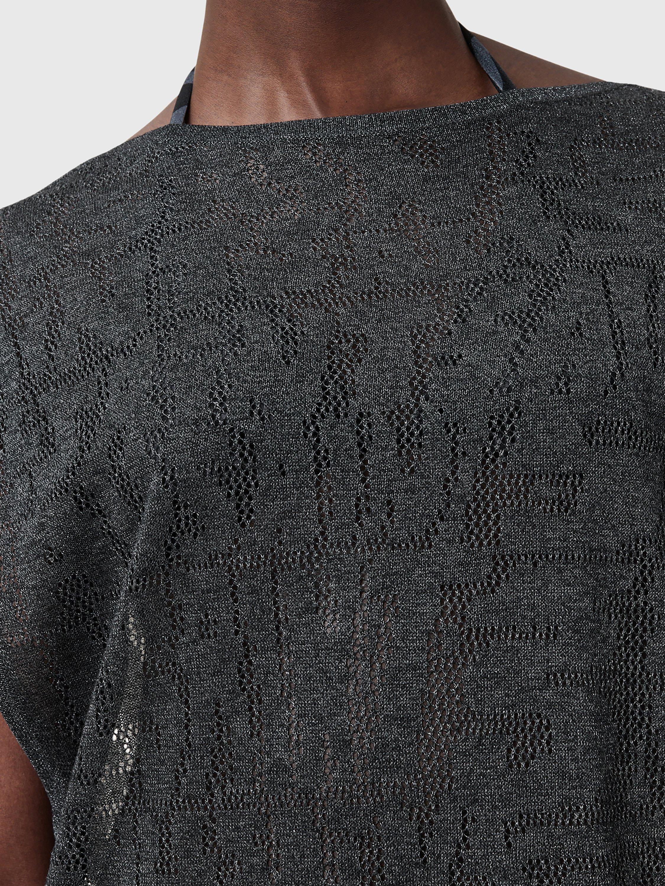 Product image 6 of 7, which shows AllSaints Kaito Jacquard Sleeveless Maxi Dress, Carbon Grey, L