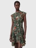 AllSaints Fleur Printed Asymmetric Mini Dress, Adena Khaki/Multi