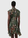 AllSaints Fleur Printed Asymmetric Mini Dress, Adena Khaki/Multi