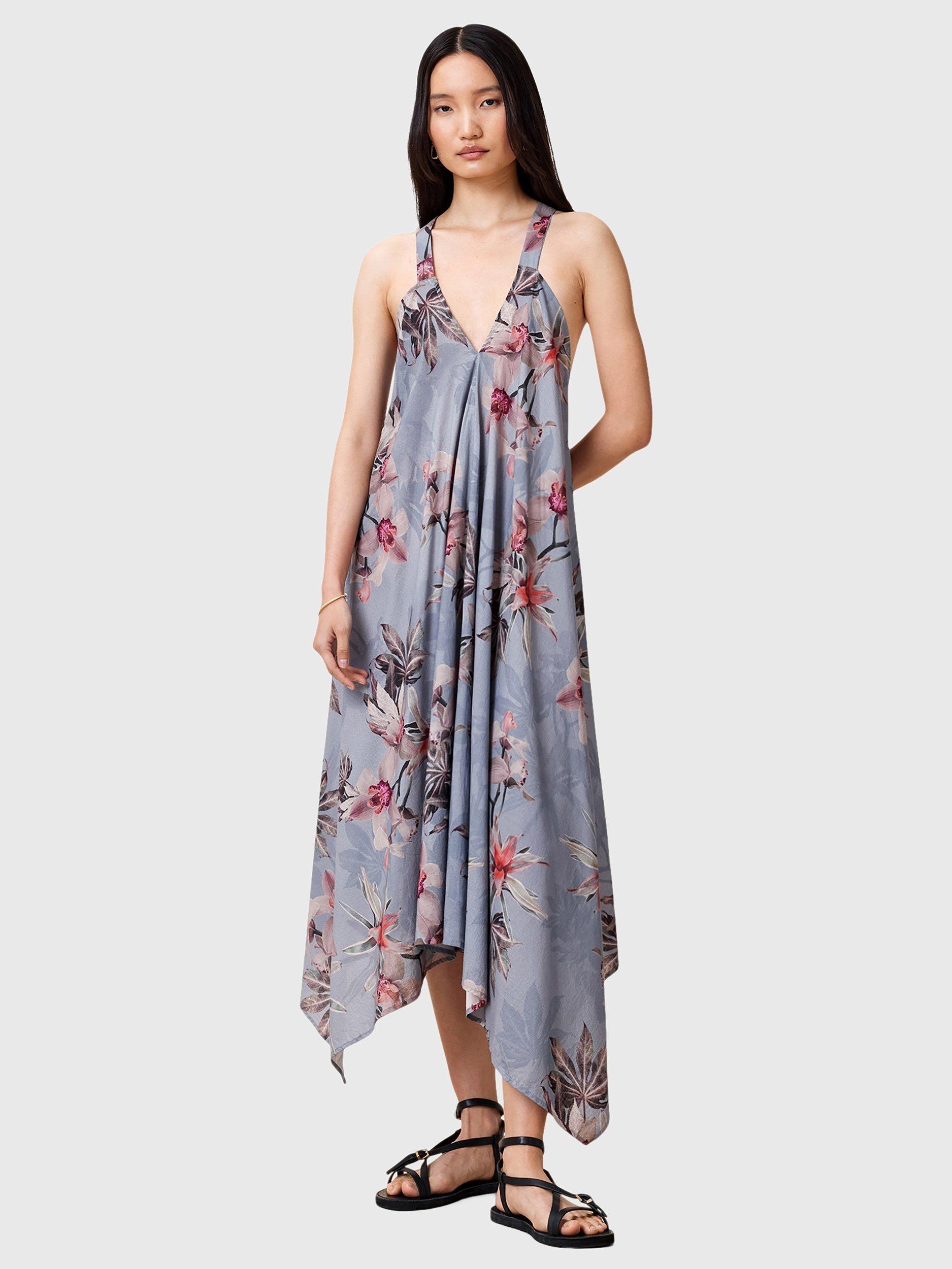 Product image 3 of 6, which shows AllSaints Lil Floral V-Neck Loose Cotton Dress, Blue/Multi, 10
