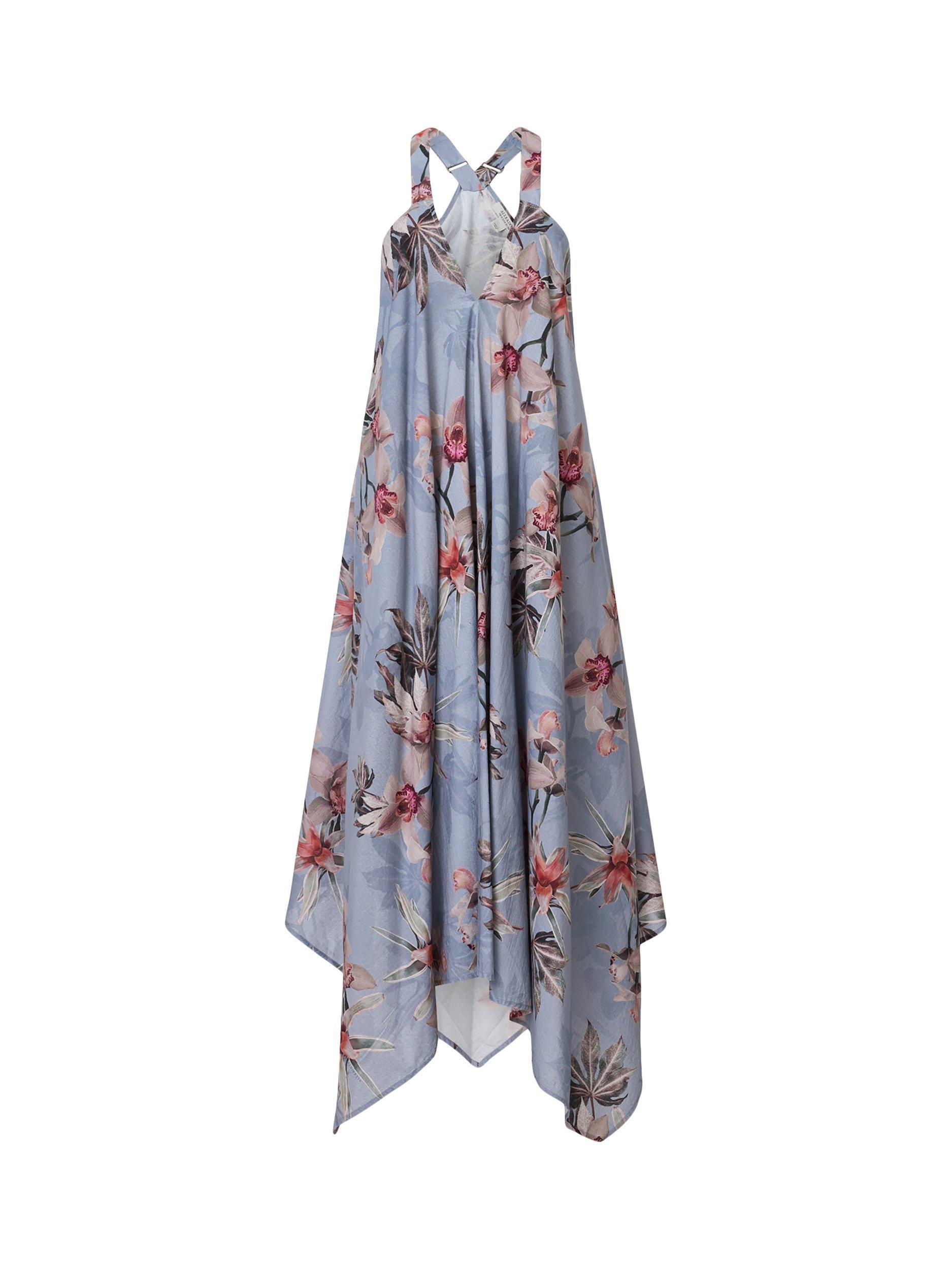 Product image 4 of 6, which shows AllSaints Lil Floral V-Neck Loose Cotton Dress, Blue/Multi, 10