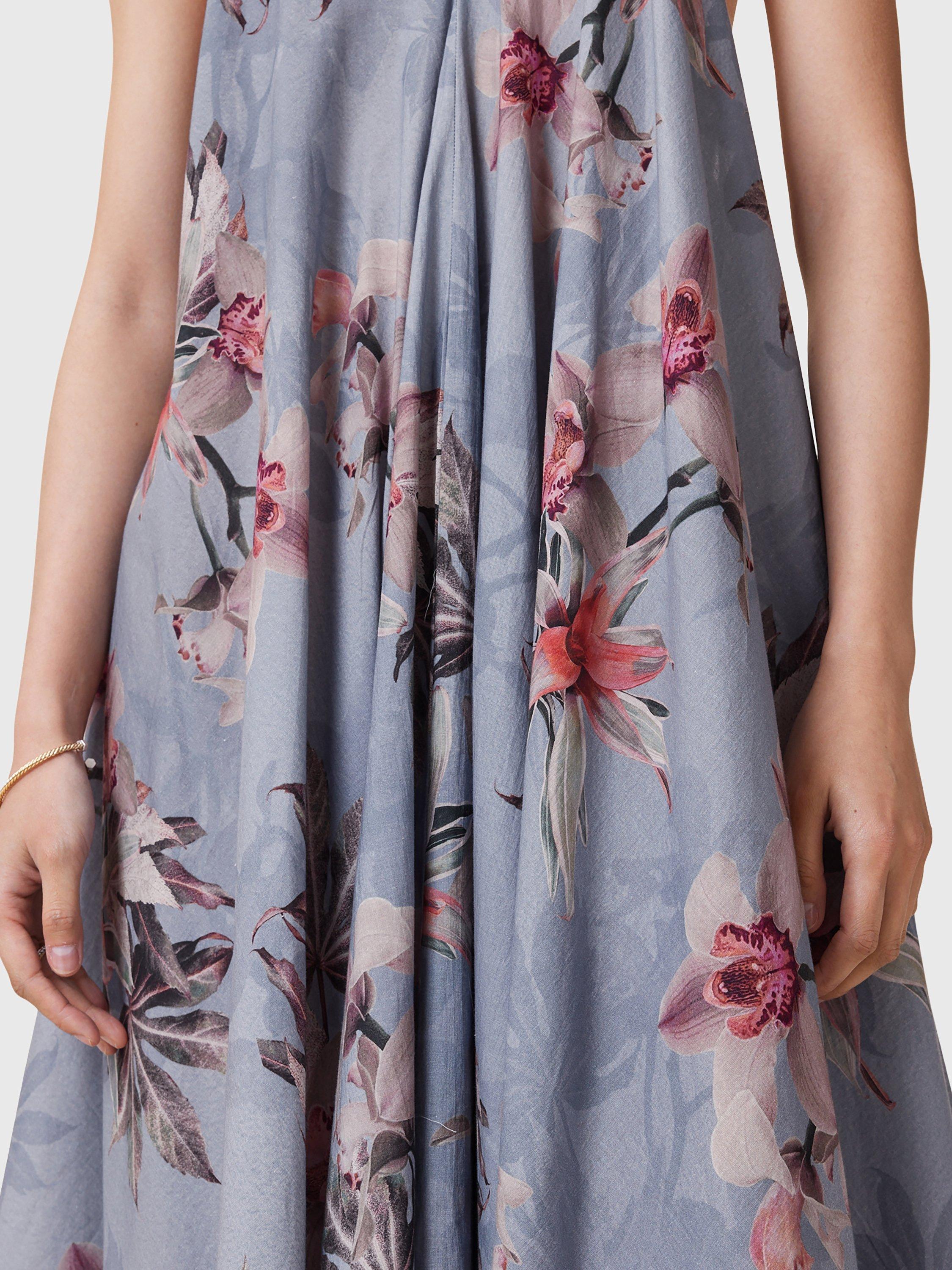 Product image 5 of 6, which shows AllSaints Lil Floral V-Neck Loose Cotton Dress, Blue/Multi, 10
