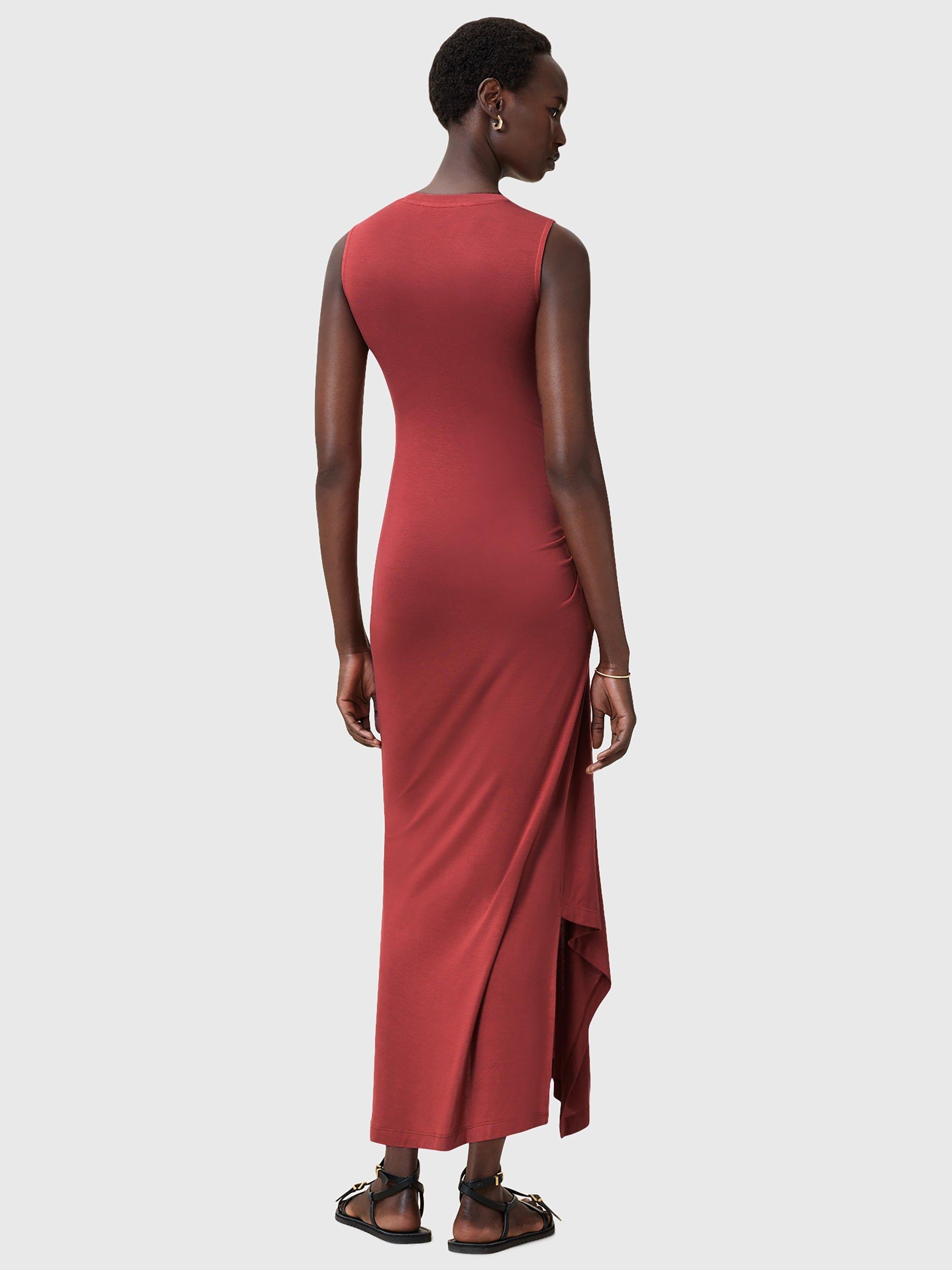 Product image 2 of 8, which shows AllSaints Rivi Crew Neck Ruched Stretch Dress, Red, 10