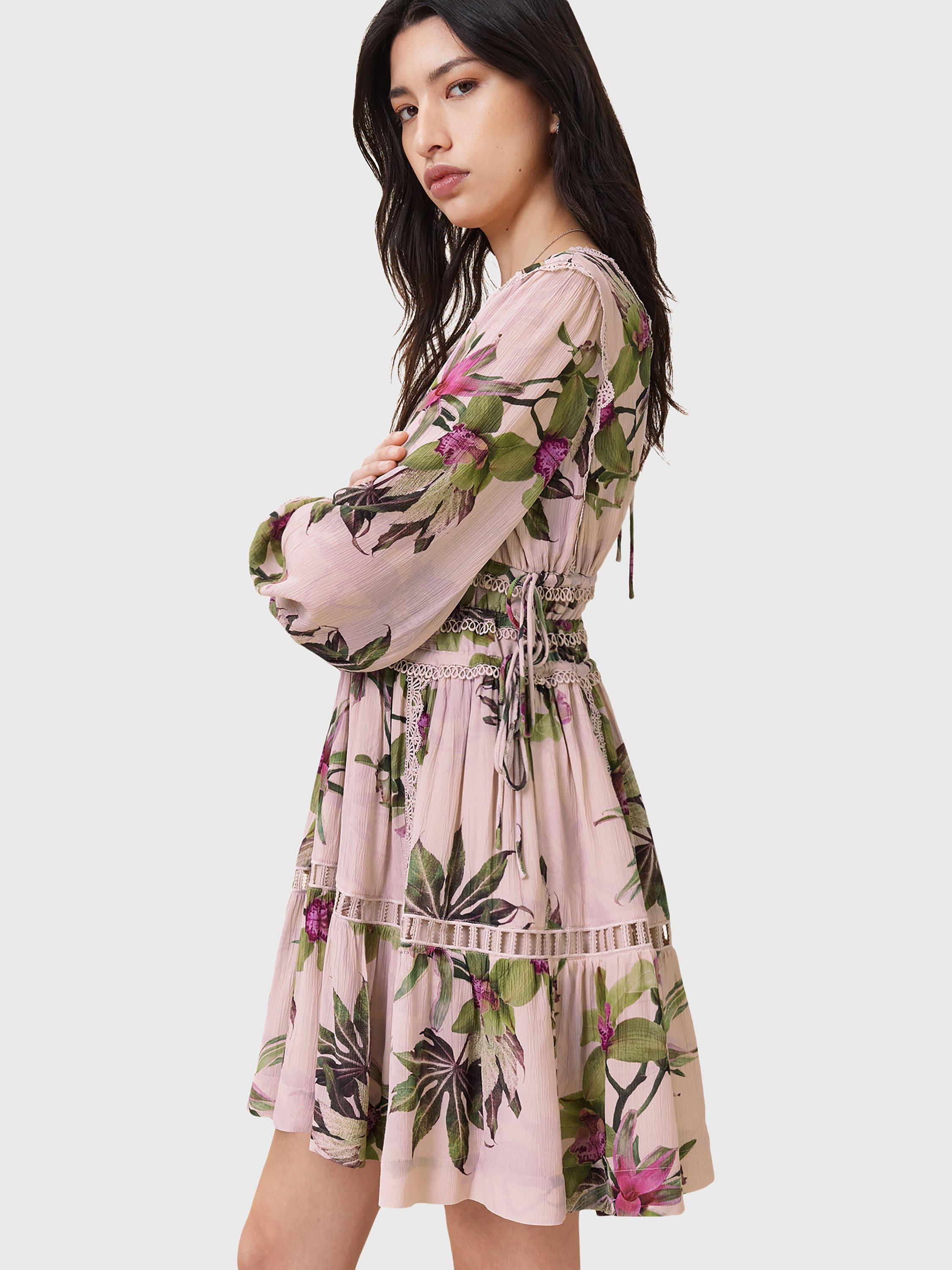 Product image 8 of 9, which shows AllSaints Xanthe Floral Mini Dress, Pink/Multi, 8