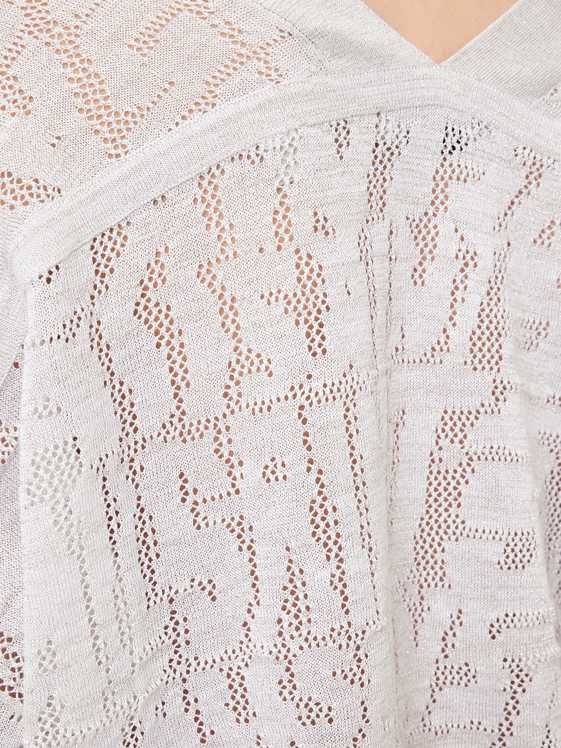 Product image 6 of 7, which shows AllSaints Kaito V-Neck Long Sleeved Jacquard Knit Jumper, Chalk White, 6|8