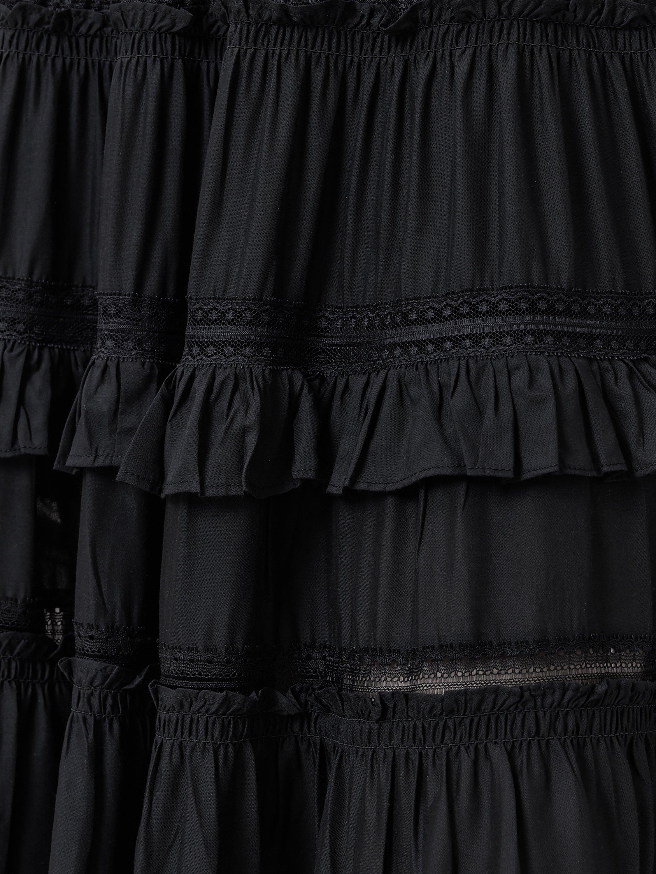 Product image 5 of 9, which shows AllSaints Talia Tiered Maxi Skirt, Black, 6