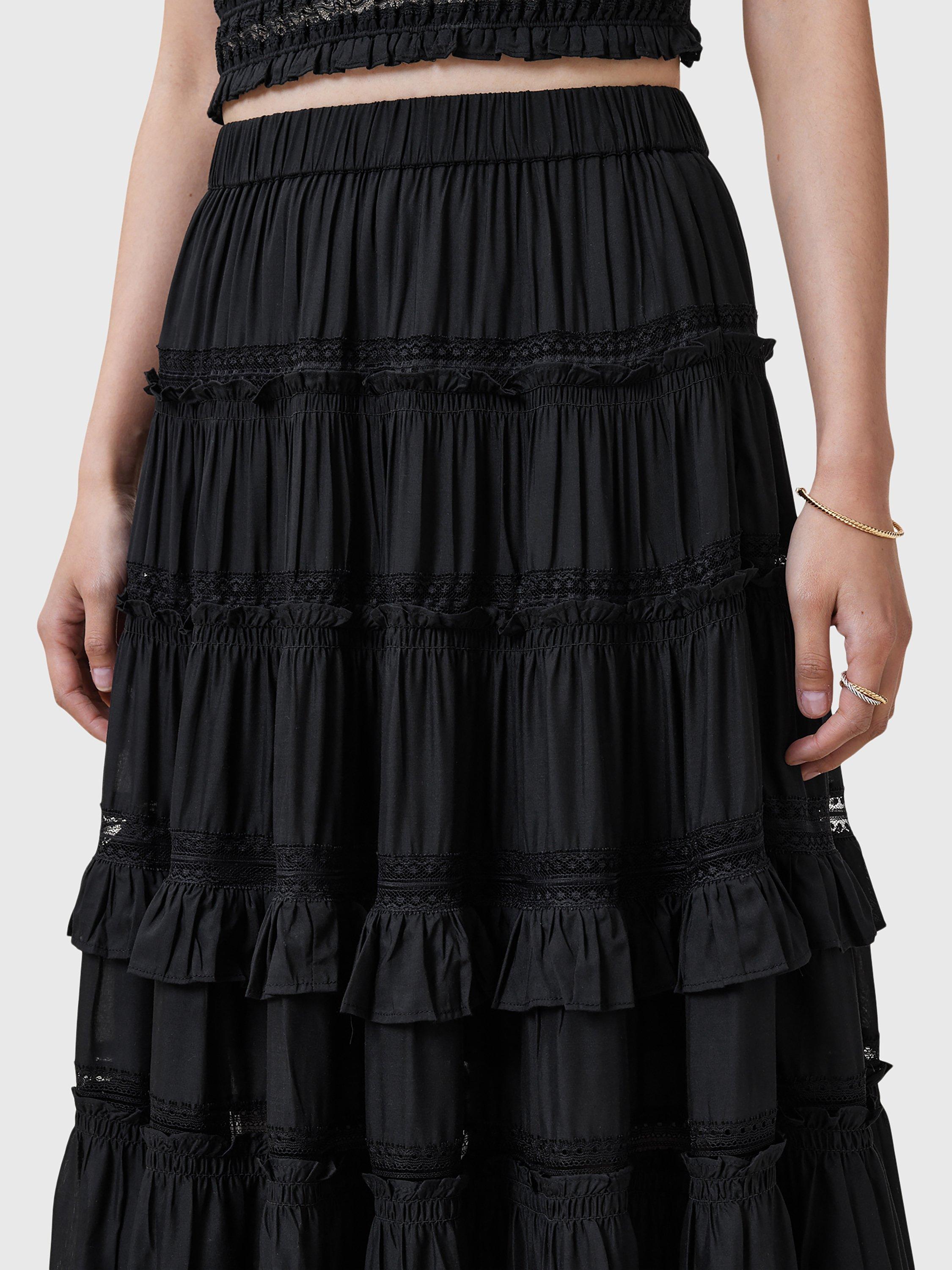 Product image 9 of 9, which shows AllSaints Talia Tiered Maxi Skirt, Black, 6