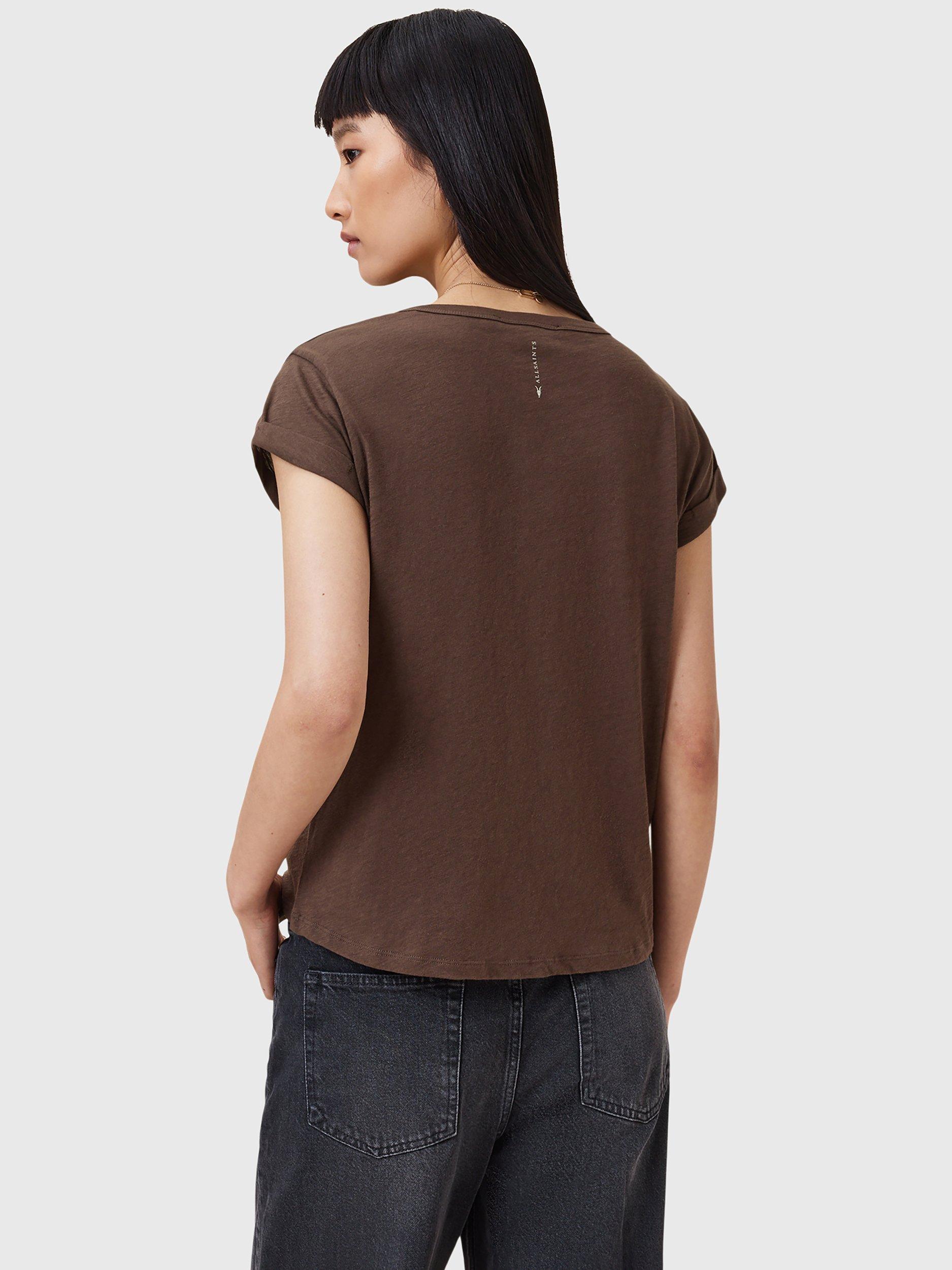 Product image 2 of 8, which shows AllSaints Anna V Classic Cotton T-Shirt, Bitter Brown, XS
