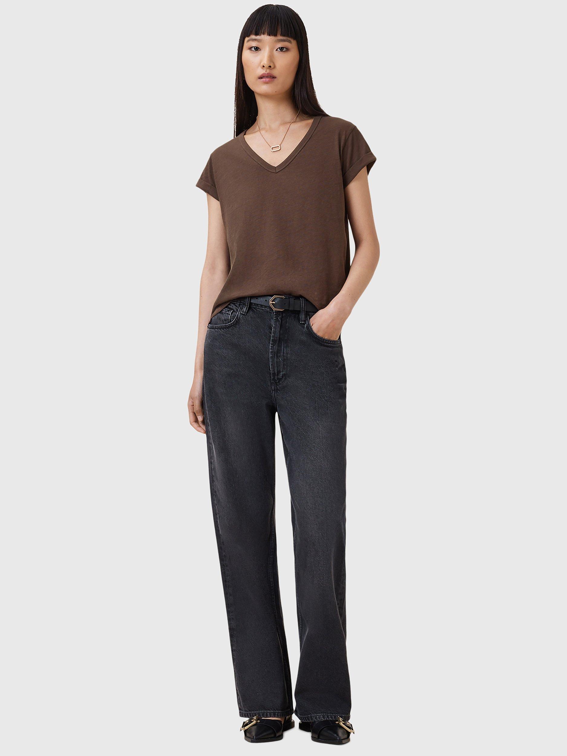 Product image 3 of 8, which shows AllSaints Anna V Classic Cotton T-Shirt, Bitter Brown, XS