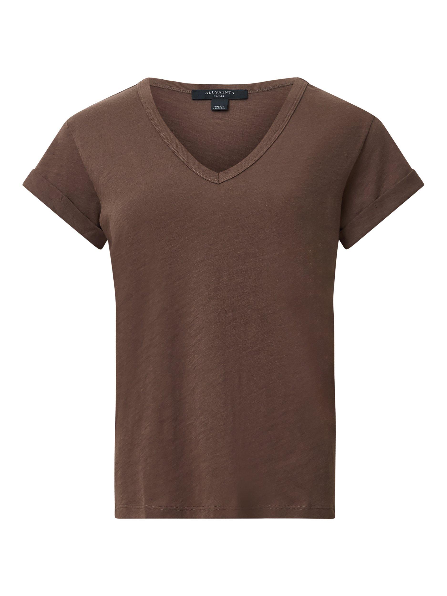 Product image 4 of 8, which shows AllSaints Anna V Classic Cotton T-Shirt, Bitter Brown, XS