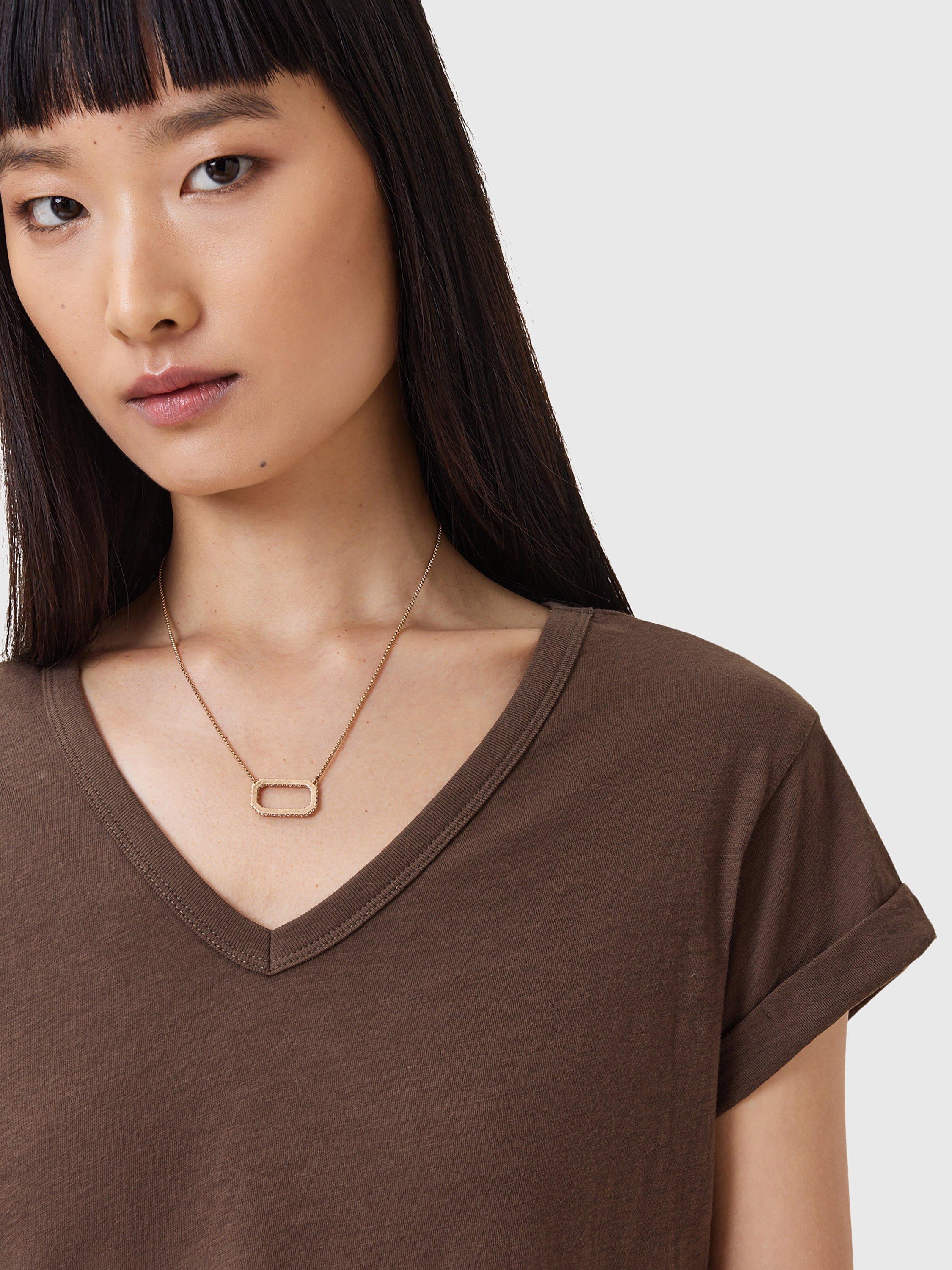 Product image 5 of 8, which shows AllSaints Anna V Classic Cotton T-Shirt, Bitter Brown, XS