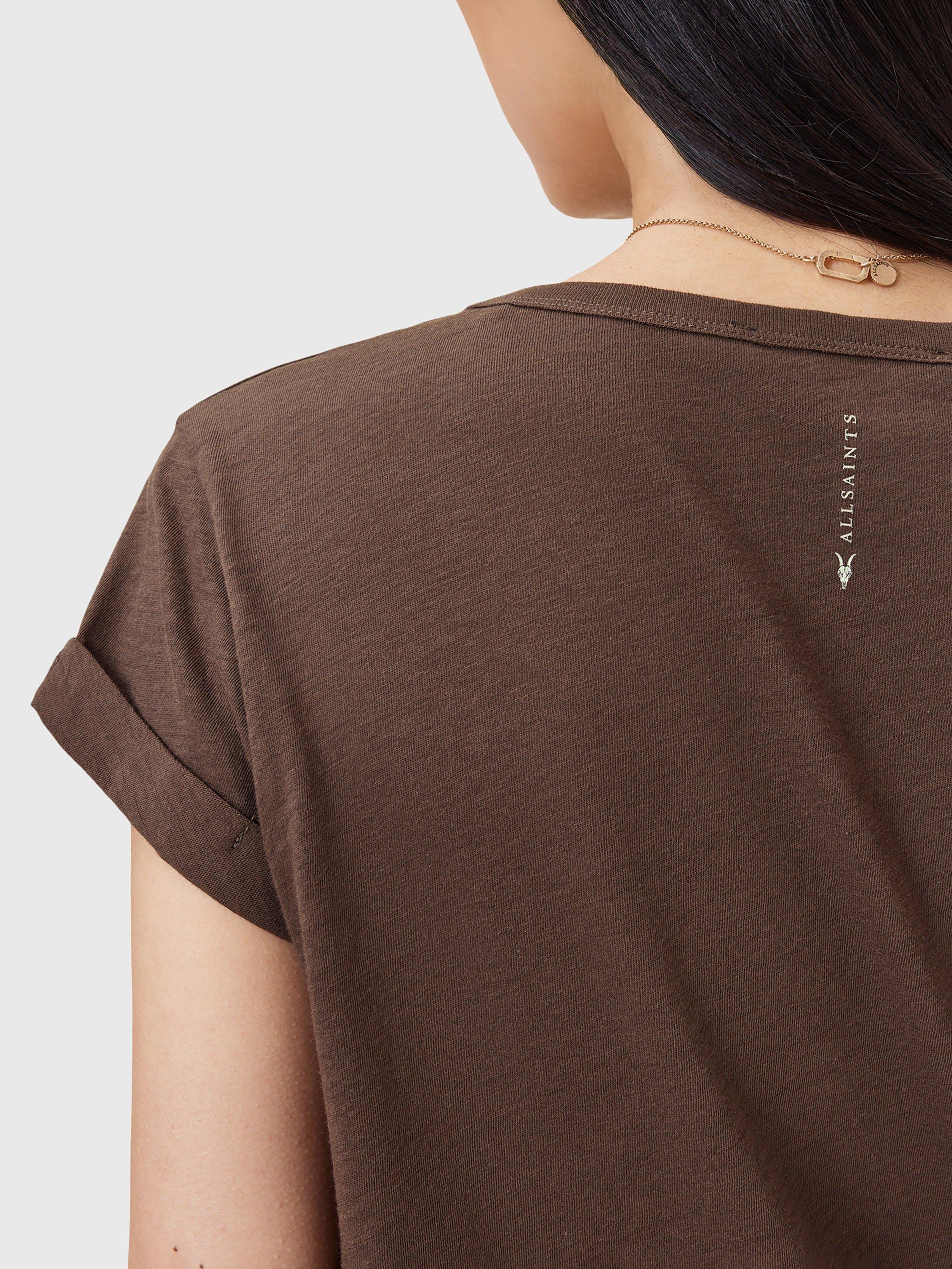 Product image 7 of 8, which shows AllSaints Anna V Classic Cotton T-Shirt, Bitter Brown, XS