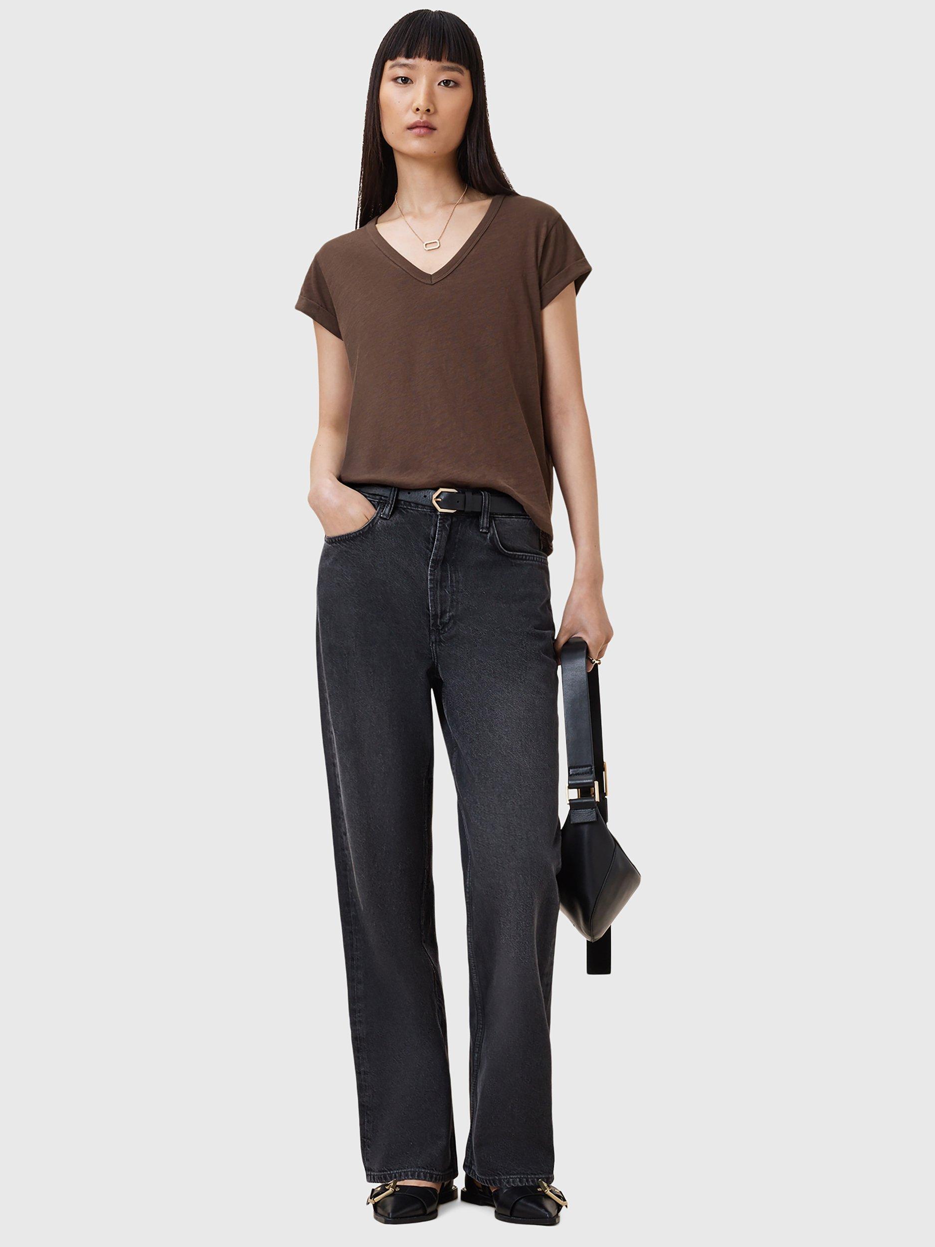 Product image 8 of 8, which shows AllSaints Anna V Classic Cotton T-Shirt, Bitter Brown, XS